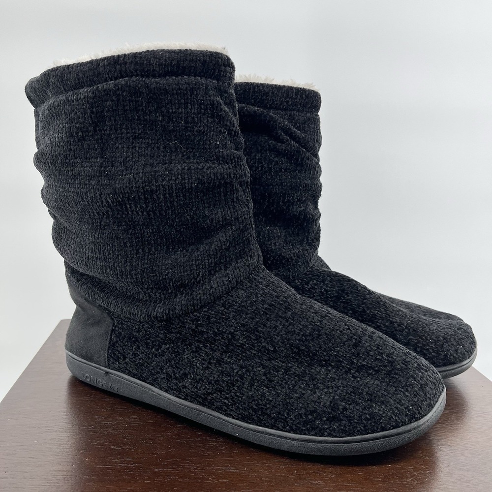 Longbay Slippers Women's Chenille Knit Bootie Size XL 11-12 Black Ultrasoft